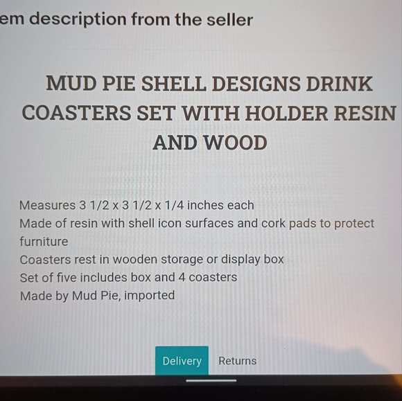 Shell designs coasters set with holder MudPie NEW - Picture 3 of 6